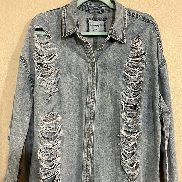 Ripped destroyed denim dress jacket summer festival Size M - Picture 6 of 7